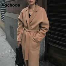 Load image into Gallery viewer, AACHOAE Women Wide-Waisted Long Wool Coat