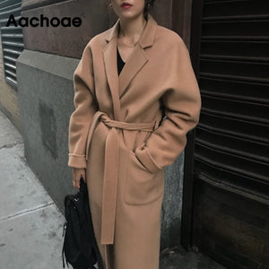 AACHOAE Women Wide-Waisted Long Wool Coat