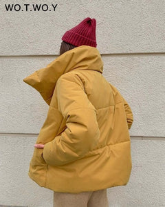 WOTWOY Women Oversized Cropped Padded Jacket