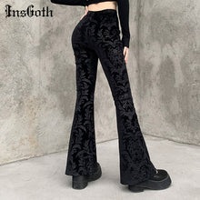 Load image into Gallery viewer, INSGOTH Women Retro Gothic Print Black Flare Pant
