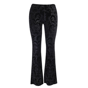 INSGOTH Women Retro Gothic Print Black Flare Pant