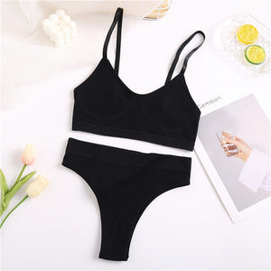 FINETOO Women Seamless Cotton Bra And Underwear Set