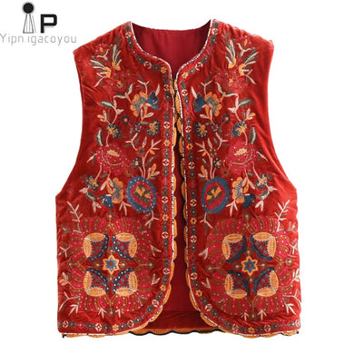 YIPN.IGACOYOU Women Vintage Floral Embroidery Sequins Velvet Vest