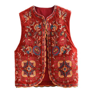 YIPN.IGACOYOU Women Vintage Floral Embroidery Sequins Velvet Vest