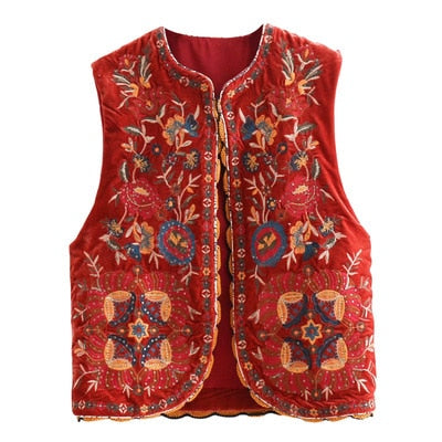 YIPN.IGACOYOU Women Vintage Floral Embroidery Sequins Velvet Vest