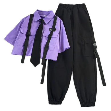 HWLZLTZHT Women High-Waist Straight Ribbon Cargo Pants and Top