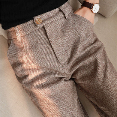FIPYJIP Women Herringbone Wool Pencil Pants