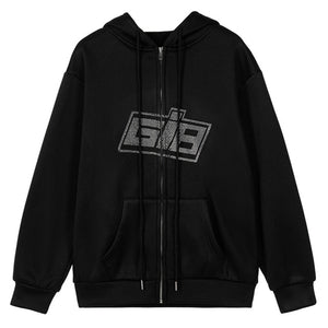 ALLNeon Y2K Rhinestone Zipper Oversized Hoodie