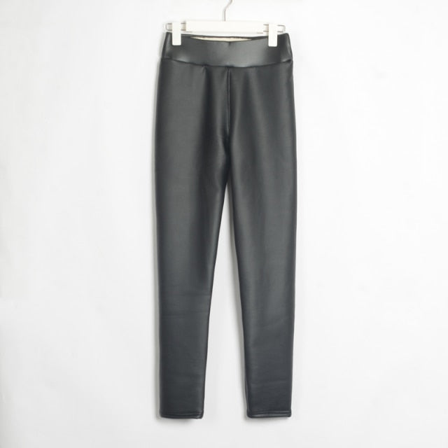 WIXRA Women Skinny High Elastic Waist Faux Leather Pants