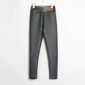 WIXRA Women Skinny High Elastic Waist Faux Leather Pants
