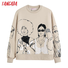 Load image into Gallery viewer, TANGADA Women Character Print Gray Oversize Sweatshirts