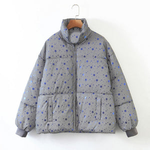 WIXRA Women Loose Snow Print Bomber Coat