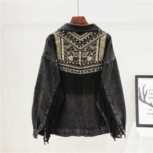 Load image into Gallery viewer, YSBFALNZ Women Floral Embroidery Suede Fringe Denim Jacket