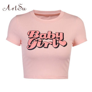 ARTSU Women Candy Color Cute Print Crop Top