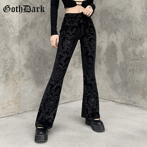 GOTH DARK Women Vintage Floral Scratched Pants