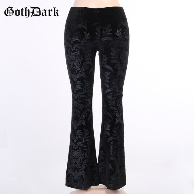 GOTH DARK Women Vintage Floral Scratched Pants