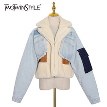 Load image into Gallery viewer, TWOTWINSTYLE Women Patchwork Wool Denim Jacket