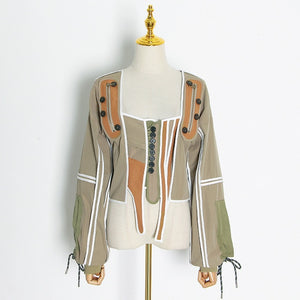 TWOTWINSTYLE Casual Patchwork Irregular Jacket