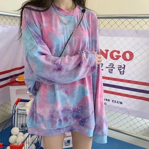 Women Long Sleeve O Neck Tie Dye Pullover