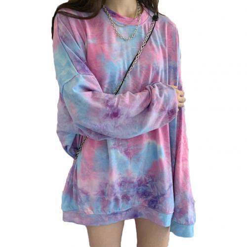 Women Long Sleeve O Neck Tie Dye Pullover