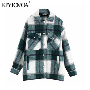 KRYTOMOA Vintage Stylish Oversized Plaid Jacket