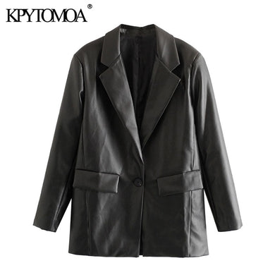 KPYTOMOA Women Faux Leather Loose Coat