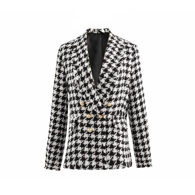 KLACWAYA Women Tweed Vintage Thick Plaid Coat