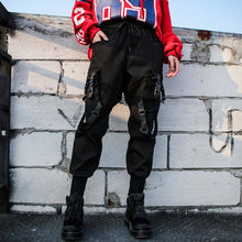 Load image into Gallery viewer, LATIMEELON Women Black High Waist Punk Gothic Cargo Pants