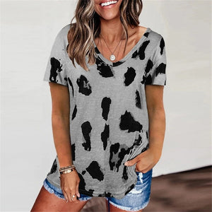 LUSOFIE Women Leopard V Neck Long Sleeve Loose Top