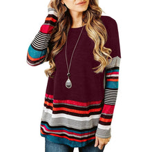 Load image into Gallery viewer, LUSOFIE Women Striped Splicing Long Sleeve Top
