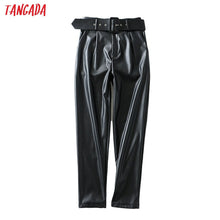 Load image into Gallery viewer, TANGADA Women Black Faux Leather Suit Pants