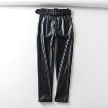 Load image into Gallery viewer, TANGADA Women Black Faux Leather Suit Pants