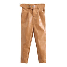 Load image into Gallery viewer, TANGADA Women Black Faux Leather Suit Pants