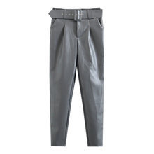 Load image into Gallery viewer, TANGADA Women Black Faux Leather Suit Pants