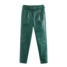 Load image into Gallery viewer, TANGADA Women Black Faux Leather Suit Pants