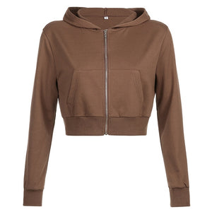 SUCHCUTE Women Cropped 90s Aesthetics Zip Up Sweatshirt