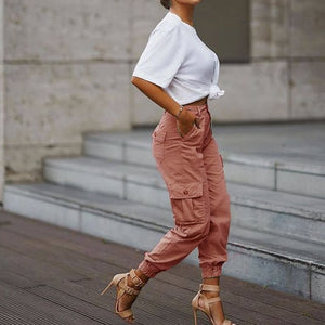 YSKKT Women High Waist Pocket Slim Sweatpants
