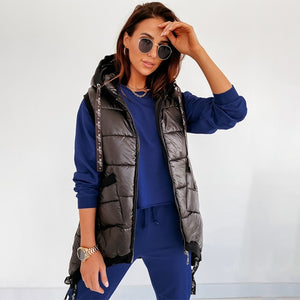 UMEKO Women Sleeveless Hooded Sleeveless Quilted Jacket