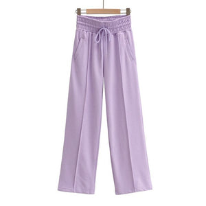 WIXRA Women Drawstring Wide Leg Casual High Elastic Waist Pants