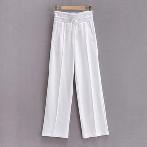 WIXRA Women Drawstring Wide Leg Casual High Elastic Waist Pants