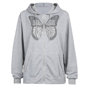 RAPWRITER Women Butterfly Graphic Oversized Zip Up Sweatshirts