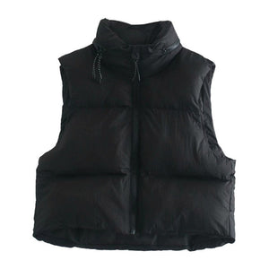 TRAF Women Cropped Padded Vintage Sleeveless Zip-Up Vest