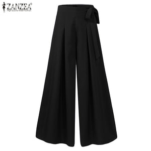 ZANZEA Women Wide Leg High Waist Pleated Long Pants