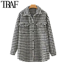 Load image into Gallery viewer, TRAF Women Oversized Houndstooth Frayed Tweed Coat