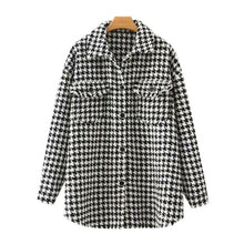 Load image into Gallery viewer, TRAF Women Oversized Houndstooth Frayed Tweed Coat