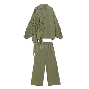 [EAM] Women Wide Leg Ruffle Two Piece Suit