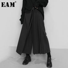Load image into Gallery viewer, [EAM] Women High Elastic Waist Black Pleated Split Wide Leg Trousers