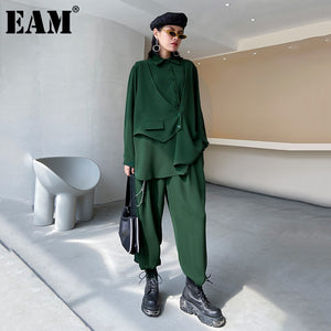 [EAM] Women Wide Leg Irregular Two Piece Suit