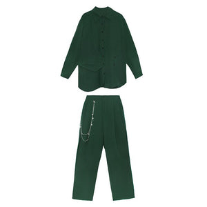 [EAM] Women Wide Leg Irregular Two Piece Suit