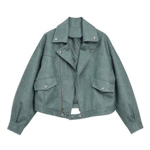 Load image into Gallery viewer, [EAM] Women Loose Fit Green Pu Leather Split Joint Short Jacket